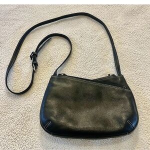 ILI New York Leather black crossbody bag Purse Handbag 3 compartment
